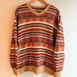 Vintage St. John's Bay Men's Large Geometric Fair Isle V-Neck Knit Sweater Large